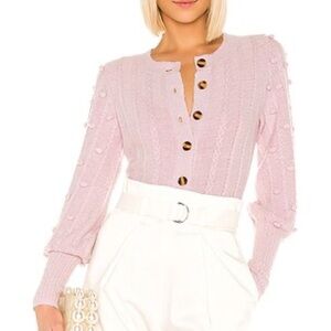 LPA Bobbi Lavender Cable Knit Pom Pom Cardigan Sweater Size S